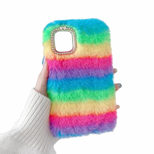 Rnrieyta Miagon Bunt Plüsch Hülle für Xiaomi Redmi A3,Handyhülle Mädchen Flauschige Schutzhülle Silikon Cover Faux Pelz Case