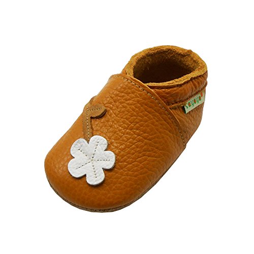 SAYOYO Pflaume Blumen WeichesLeder Lauflernschuhe Krabbelschuhe Babyschuhe (18-24) XL Monate, Braun Blume