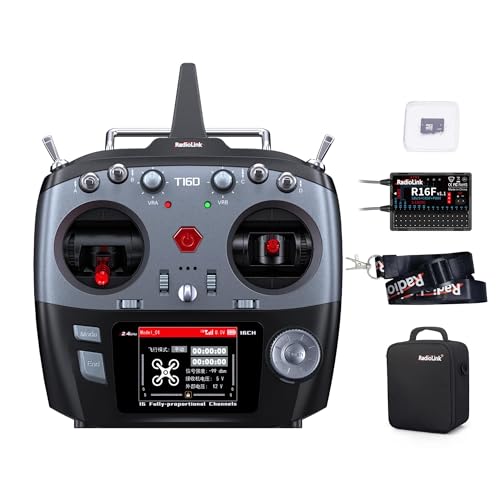 Radiolink T16D 16 Kanäle RC-Sender und R16F Telemetrie-Empfänger, Multi-Protokoll und Voice Broadcast Unterstützung, RC-Funkfernbedienung für Drohne, Flugzeug, Auto, Boot und mehr (Mode 2 Left Throttl