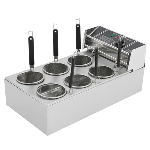 Elektrischer Nudeltopf Nudelkocher mit Siebeinsatz, Pastatopf Edelstahl Kocher 6 Körbe 2000W 20 Liter Temperaturbereich 60-200°C für Gastronomie Küche Nudelkochtopf 64 * 35 * 31cm