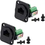 PENGLIN 2PCS RJ45 Buchse für Schalttafelmontage Schraubklemmenadapter, D-Typ RJ45 8P8C Buchse zu 8pin Terminal für Cat5e LAN Netzwerk Bulkhead Koppler