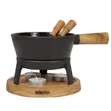 Boska Fondue Set Pro S - 2 bis 4 Personen - Käsefondue Teelichter mit Stil - 700 ml Inhalt für 350 gr Geschmolzenen Käse [ink. Fonduegabeln] [Stabile, Eichenholz und Edelstahl]