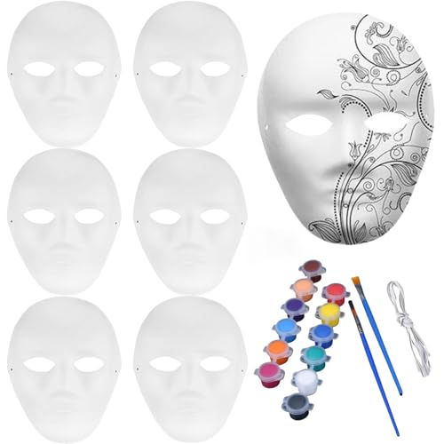 Máscaras de Papel,Maske Weiß,6pcs DIY Weiße Papier Maske,Theathermaske zum Bemalen,Maskerade Masken,Überstreichbare Papiermasken