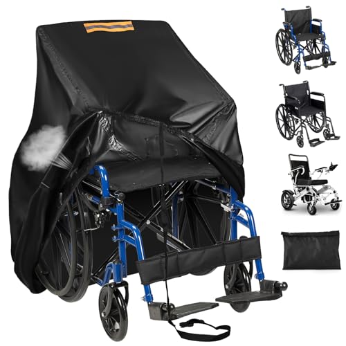 Rollstuhl Abdeckung,Durable 420D Wasserdichte Abdeckung für Rollstuhl / Elektrorollstuhl,UV-beständig,Universal Rollstuhlabdeckung mit Wasserdichten Streifen,Reflexstreifen Griffe,Belüftungsöffnungen