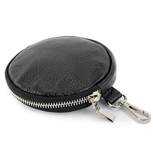 modamoda de P10 / P08 Damen Leder Rauleder Geldbörse Münzgeldbörse Taschenanhänger ø 11,5 cm handmade in Italy, Farbe:Schwarz