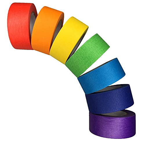 SIMON&ISAAC Kreppband bunt Abklebeband Regenbogen masking tape DIY Handwerk Papier Dekrativer Klebeband Bastelband für Kinder Lehrer Arts Lab Labeling 7 Rollen * 13 m * 25 mm