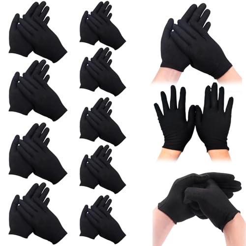 Schwarze Baumwollhandschuhe, 12 Paar atmungsaktive Baumwollhandschuhe, 8,7 x 3,5 Zoll elastische schwarze Handschuhe, resuable Baumwollhandschuhe für Männer Schmuckinspektion Archivreinigung, schwarz