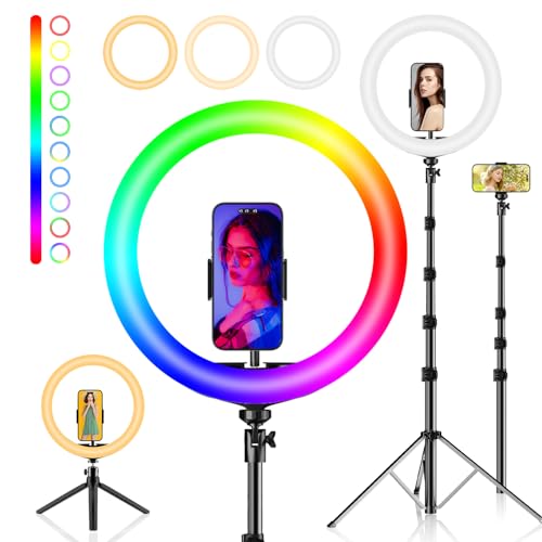 12 Zoll Ringlicht mit Stativ Handy Gesamthöhe 186cm, PEYOU Handy Stativ mit Ringleuchte 40% Erhöhte Helligkeit, LED Ring Light mit Tischstativ, Selfie Ringlicht Handy für Tik Tok/YouTube, Fotografie