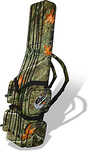 Rutentasche Rod Case Angelkoffer Futteral mit 2, 3 oder 4 Ruten-Fächern, Verschiedene Längen wählbar - stark wasserabweisender Fishing Rucksack Farbe Autumn Camo 2 Innenfächer Größe 160 cm