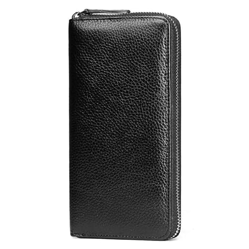 TYSGJT Herren Leder Geldbörse Minimalistische Unisex Geldbörse Tragbare Große Kapazität Geldbörse Clutch Retro Lange Business Münztasche Kartenhalter, Schwarz