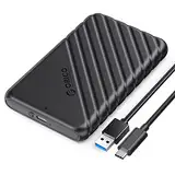 Festplattengehäuse 2,5 Zoll, ORICO 6Gbps USB C 3.1 Gen 1 Festplatten Gehäuse für 9.5mm 7mm 2.5 Zoll SATA SSD HDD, UASP Trim unterstützt, mit USB 3.1 Kabel, Werkzeugloses Externe SSD Gehäuse(Schwarz)