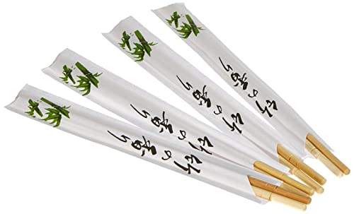 JADE TEMPLE Einweg Essstäbchen aus Bambus, 21 cm, paarweise verpackt mit asiatischem Motiv, geschmacksneutral, 100 Paare pro Vorteilspackung, Braun, 47 x 23 x 32 cm