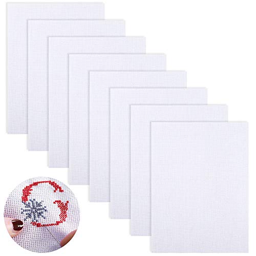 Yangfei 8 Stück Kreuzstich Stoff Baumwolle, Aida Stoff für Näharbeit Kreuzstich Stickerei Stoff Kreuzstich Tuch für Näharbeit DIY Sticken Stoff Handwerk 14 Count 30x 45cm(Weiß)