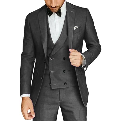 Zweireihiger lässiger Smoking für Männer 3 Stück Slim Fit Formaler Hochzeitsanzug Formaler Anzug für Prom Party Dinner (Grau,XXL)