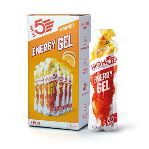 HIGH5 Energy Gel, Energie-Gel im schnell zu öffnenden Portionsbeutel, mit natürlichem Fruchtsaft | Orange | Multipack 6 x 40g