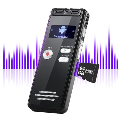 128GB NekSide Diktiergerät Aufnahmegerät, 3072kbps Diktiergerät Digital Voice Recorder, Type-C Interface Tonbandgerät One-Touch-Aufnahme MP3, HD Dual MIC Aufnahmegerät für Vortrag, Interview, Meeting