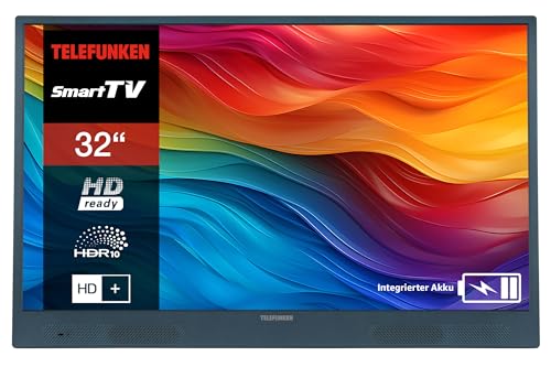 Telefunken 32 Zoll Fernseher tragbar mit integriertem Akku (HD Smart TV, Triple-Tuner, 6 Monate HD+ inkl.) PL32BI blau