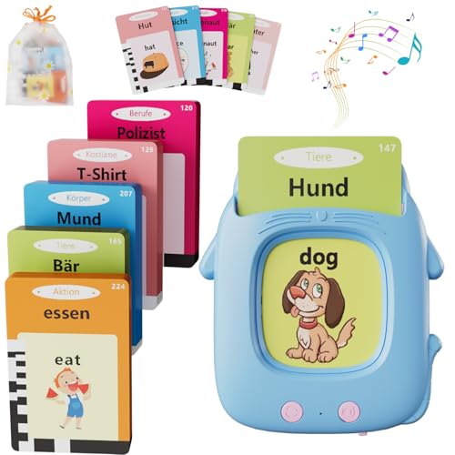 Sprechende Flash-Karten, Deutsch Englisch Lernkarten Lernspielzeug, 112 Blätter Lernkarteikarten 224 Wörter, Interaktive Spielzeug Kinder Ab 1 2 3 4 5 6 Jahre - Blau