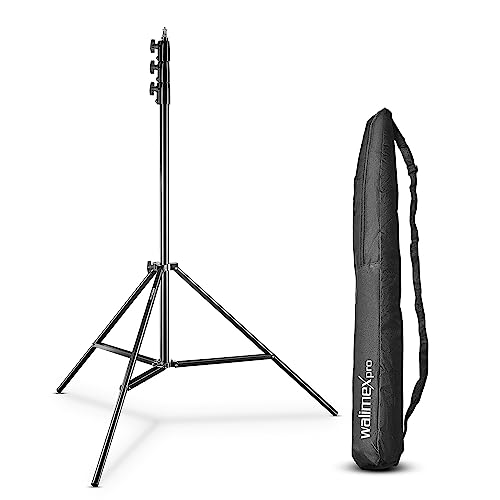 Walimex pro AIR 355 Lampenstativ - Lichtstativ mit Luftfederung, Höhe max 355 cm, 8 kg Traglast, sehr hoch und stabil, Aluminium, Leuchtenstativ für Fotografie Studio Outdoor, Schwarz