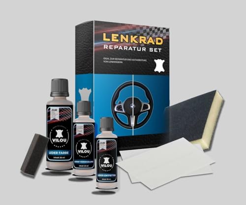 Leder-Lenkrad-Reparatur-Set Schwarz [KOMPLETT SET] - Professionelles Leder Reparatur Set auch für Möbel & Autositze, Kunstleder - direkt vom Hersteller - Made in Germany seit 1999 (matt)