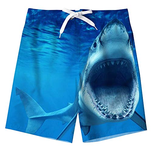 kids4ever Badeshorts Jungen Funny 3D Hai Druck Kordelzug Elastische Taille Badehose Blau Sommer Surfen Strand Sporthose Boardshorts mit Mesh-Futter