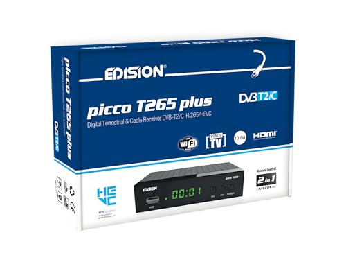 EDISION Picco T265 Plus Terrestrischer DVB-T2 & Kabel-Receiver DVB-C H.265 HEVC FTA Full HD PVR, USB, HDMI, SCART, S/PDIF, IR, USB WiFi Support, Universal 2in1 Fernbedieung