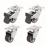 4PCS Furniture Casters Wheels TPR Soft Swivel Caster Silver Roller Wheel with Brake for Platform Trolley Chair