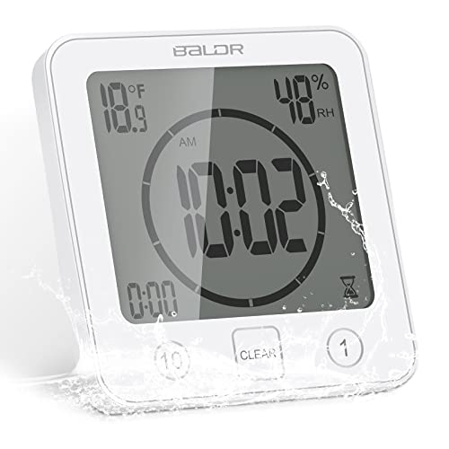 FORNORM Badezimmer Uhr Baduhr Wasserdicht, Uhr mit Temperaturanzeige Dusch Timer Klein Badezimmeruhr mit Saugnapf 3 Installationsarten, Küchen Countdown Timer Batteriebetrieben