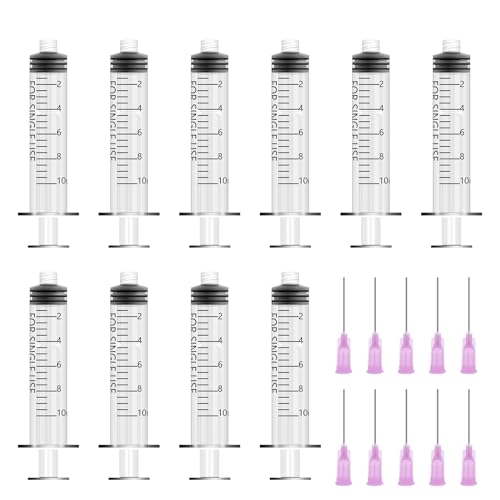 10 Stück Spritzen 10 ml, Spritze Mit Stumpfer Nadel, Plastikspritze, Dosierspritze, Kolostrum Spritze, Injektionsspritze, Für Labor, Industriell, Flssigkeitsmessung, DIY Craft Nachfüllkleber