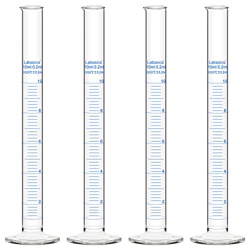 Labasics Messzylinder, 4er-Pack Borosilikat Glas 10 ml Dickwandiger Messzylinder Laborzylinder Lab Graduated Cylinder
