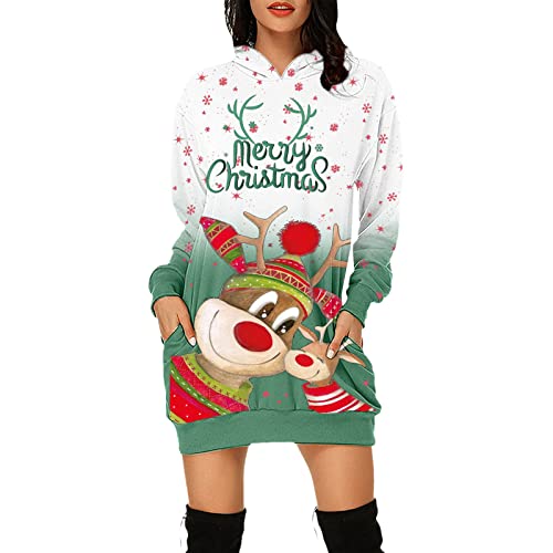 Weihnachtskleid Damen Lustig, Ugly Christmas Sweater, Ugly Weihnachts Hoodie Kleid Teenager Mädchen Winter weihnachtskleid weihnachtskleidung Langarmshirt Abendkleid Partykleider