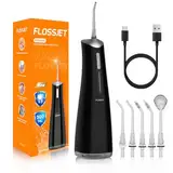 FlossJet Munddusche Kabellos Tragbare IPX7 Wasserdichte Elektrische Mundduschen mit 4 Modi 5 Düsen Zahnreinigung und Zahnfleischpflege 300ml Wassertank water flosser USB-C Laden Effektive Mundhygiene