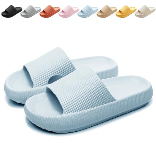 Calish Badeschuhe Herren Damen Cozislides Original Slippers Cloudyzz Schlappen Wolke Rutschfeste Badelatschen Hausschuhe Sommer Pantoletten Badeschlappen Flip Flops Indoor/Outdoor, Blau, 38-39 EU