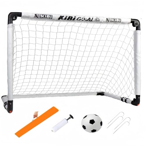 KiBiGOAL Fussballtor Kinder Fußball - Fußballtor 115 x 80 x 80 cm - Faltbares Fußball Tor - Fussballtore für Garten Kinder - Kinder Fußball Spielzeug für Innen und Außen - weiß/Schwarz