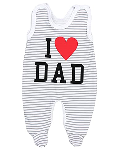 TupTam Unisex Baby Strampler mit Spruch I love Mum and Dad, Farbe: I love Dad Streifen Grau, Größe: 62