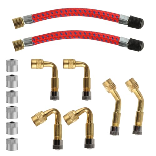 14 STK Ventilverlängerung Autoventil Set: 6x 45° 90° 135° Autoventil Adapter Winkelventil Ventiladapter,2x 10cm Flexible Reifenventilverlängerungen,6 Metallkappen, für Auto Motorrad Fahrrad Scooter
