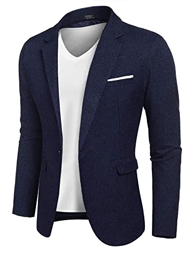 COOFANDY Herren Blazer Freiziet Sakko Modern Anzugjacke Herbst Sportlich Jacke Regular Fit Anzug EIN Knopf große Größen Navy Blau 3XL