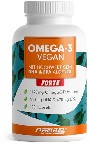 Omega-3 vegan FORTE - 120 Kapseln - 2000 mg Algenöl pro Tag - hochdosiert mit 630mg DHA + 420 mg EPA - vegane Omega-3 Algenöl Kapseln - DHA:EPA Verhältnis 3:2 - laborgeprüft mit Analyse-Zertifikat