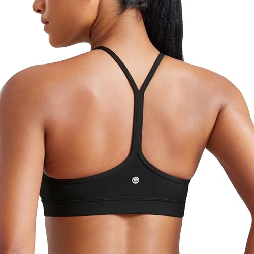 CRZ YOGA Damen Butterluxe Racerback Sport BH Gepolstert Ohne Bügel Y-Rücken Yoga Bra Sommer Atmungsaktiv Spaghetti Top Schwarz M