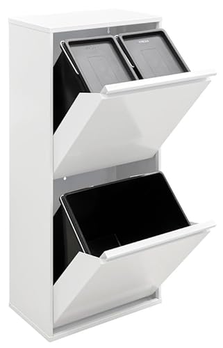 ARREGUI Basic CR401-B Mülltrennsystem aus Stahl | 3 Fächer Mülleimer für die Küche | 3 Fach Abfalleimer | 11+11+23 L (45 L) | Herausnehmbare Inneneimer | Recycling Schrank für Mülltrennung | weiß