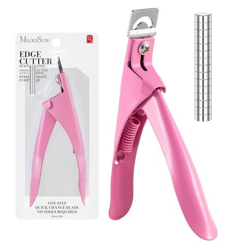 MelodySusie Acryl Nagelknipser mit 15 Stück Magneten Tip Cutter für Fake-Gel-Nägel Sharp Professional Maniküre Pediküre mit Längenmessung Trimmer Nagelpflege-Tools (Pink)