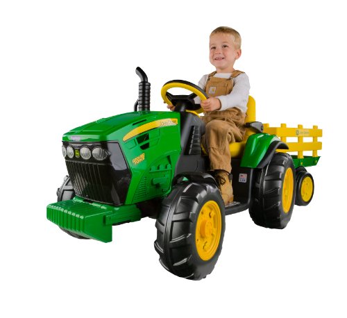 John Deere Ground Force Kinder Elektro Traktor von Peg Perego 12 Volt mit Anhänger