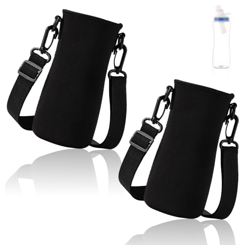 2stk Hülle für Wasserflasche, 19x7cm Isolierte Hülle aus Neopren mit Verstellbarem Schultergurt Passend für 22-oz-Wasserflaschen zur Temperaturhaltung(Schwarz)