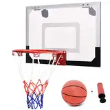 COSTWAY Baketballkorb Indoor, Mini Basketball Korb für Tür & Wandmontage, Basketball Hoop Kinder, 46 x 30,5 cm Backboard mit Ball und Pumpe, Basketballring für Kinder & Erwachsene