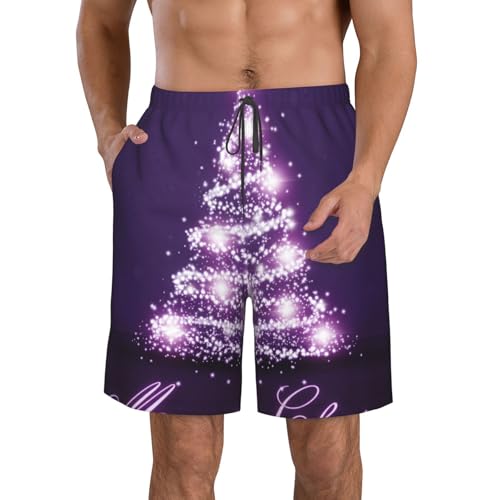 FROON Herren-Badehose mit weihnachtlichem Weihnachtsbaum, Boardshorts mit Reißverschlusstaschen, dehnbar, Strand-Shorts, atmungsaktives Netzfutter, schnell trocknend, weiß, 3XL/4XL