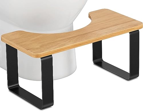 JIAPAIDUO Metall mit Holz-Toilettenhocker, 7 Zoll / 17.8CM Badezimmer-Kothocker für Erwachsene, Anti-Rutsch-Hocker, Gesunder Tragbarer Toilettenhocker für Erwachsene Kinder, Mattschwarz