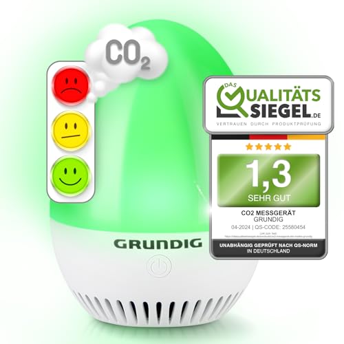 GRUNDIG CO2 Messgerät Ampel - Kalibrierungsautomatik, Akku Betrieb, Signal für Stoßlüften - mobiles hochpräzises Luftqualität Messgerät mit idealer Sichtbarkeit und einfacher Bedienung