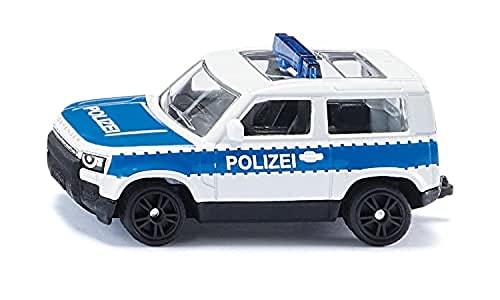 siku 1569, Land Rover Defender Bundespolizei, Polizei Spielzeug-Auto, Metall/Kunststoff, Silber/Blau, Gummierte Reifen, Sportfelgen, Blauer Signalbalken, Anhängerkupplung