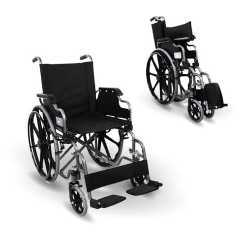 Mobiclinic, Faltrollstuhl, Giralda, Europäische marke, Rollstuhl für ältere und behinderte, Klapparmlehnen abnehmbare fußstützen, Selbstfahrend, Leichtgewicht, Schwarz, Sitzbreite 46 cm