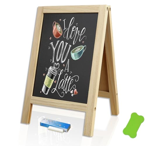 Kreidetafel Aufsteller, Schiefertafel zum Beschriften Kleine Kreidetafel mit Holzständern Schwarz Buffet Preisschilder Aufsteller 25 x 40 cm Desktop Küchentafel mit Kreide für Bar Café Küchen
